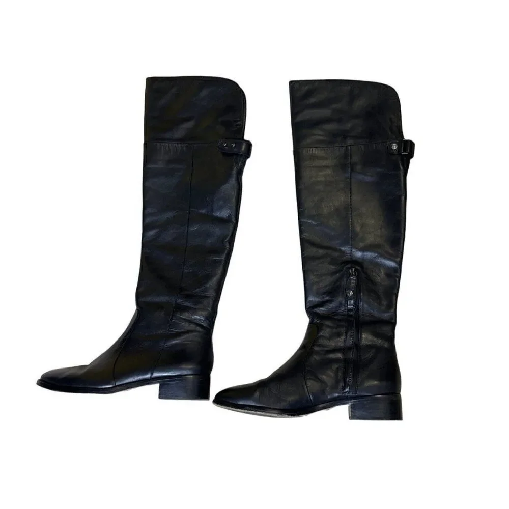 BCBG MAXAZRIA Black Leather Over the knee boots